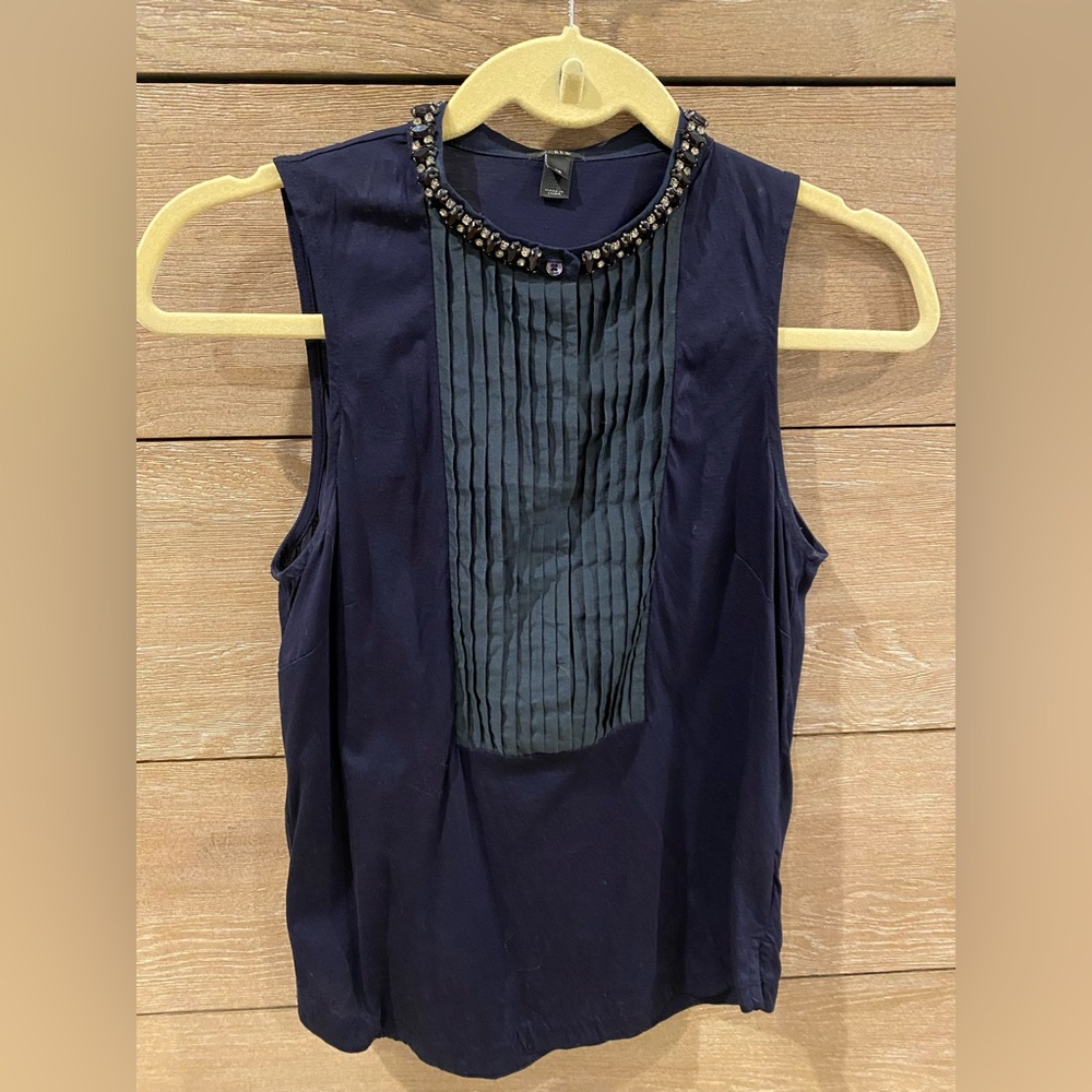 J.Crew Jeweled Collar Navy Tuxedo Bib Sleeveless Top  Size XS